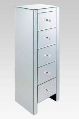 High Grade Customized Compact Silver Modern Mirrored 5 Drawers Tallboy