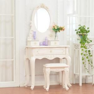 Carving Dressing Table with One Mirror Three Drawers