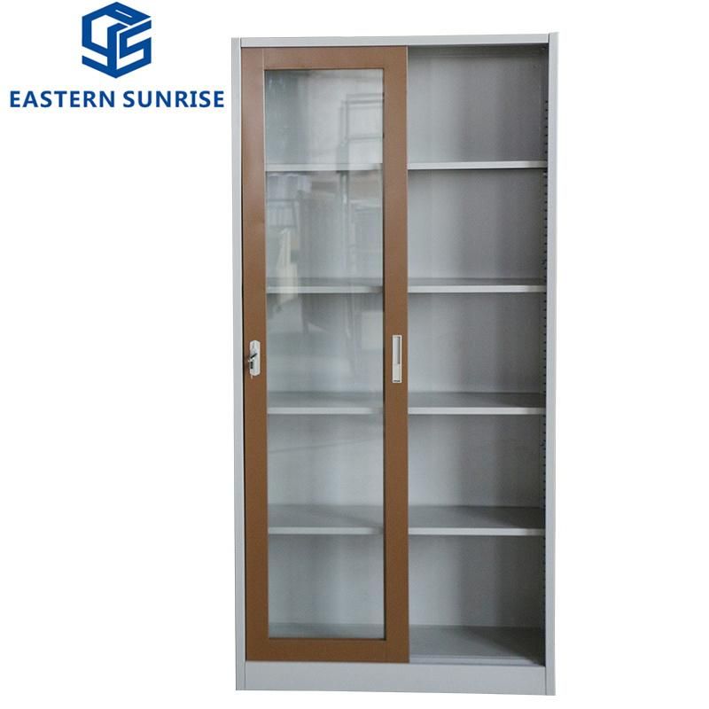Metal Storage Cabinet with Full Glass Sliding Door