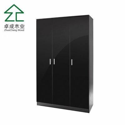 Black Color MDF Three Doors Wardrobe with Silver Handle