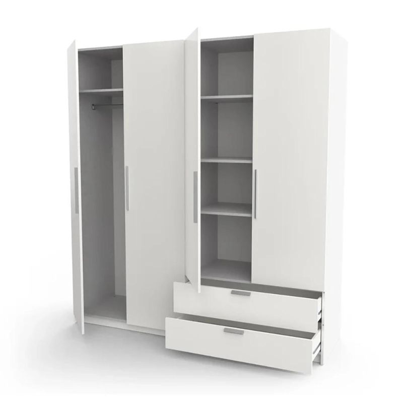 Wholesale Wooden Bedroom Minimalist White Wardrobe with Hinged Door