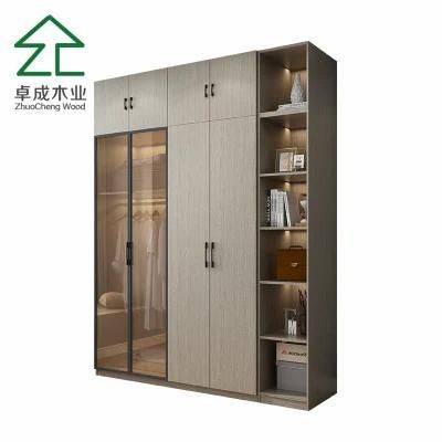 Grey Five-Door Closet with Top Cabinet and Handles