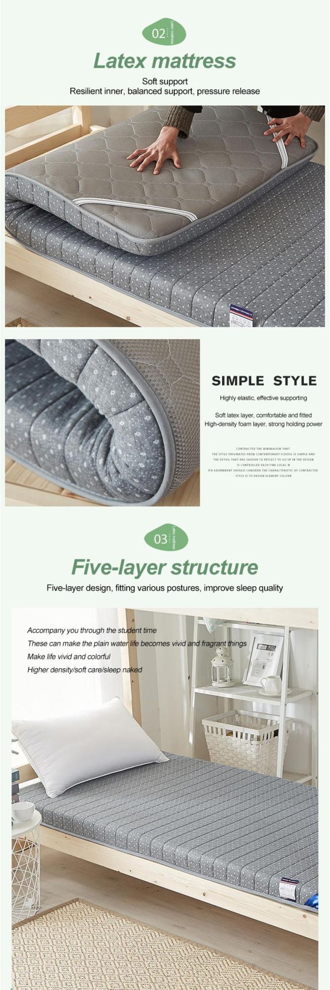 College Dorm Bed Mattress Multi-Purpose Portable Warm Memory Foam Double