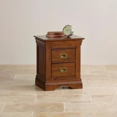 Rustic Vintage Oak Solid Wood 2 Drawers Bedside Nightstand