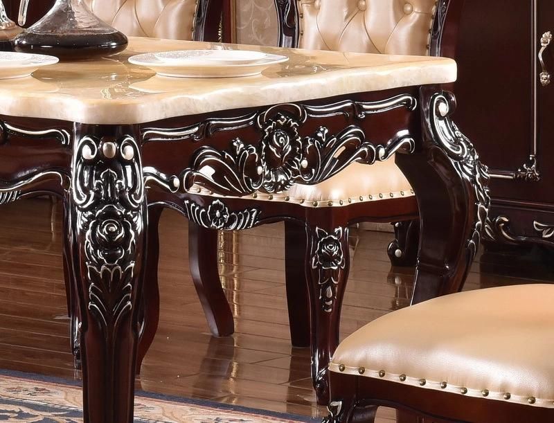 Modern Luxury Solid Wood Furniture Carve Marble Square Dining Table Set