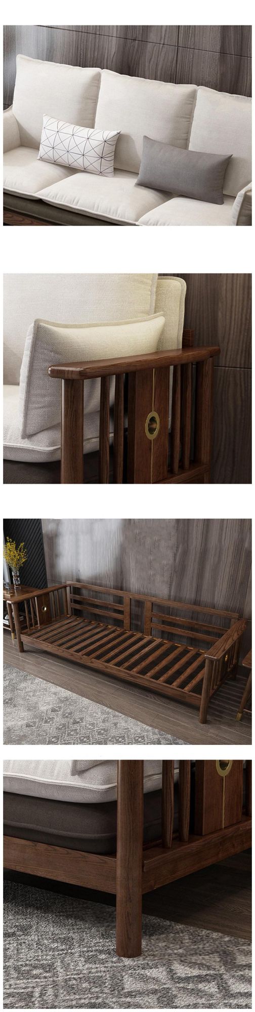 Nordic Solid Wood Ash Wood Sofa Living Room Combination New Chinese Style Modern Guest Light Luxury Furniture Fabric Sofa 0028