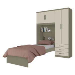 Multifunction Children Bedroom Wardrobe Children Wardrobe Closet Built-in Bed and Open Storage Space Bookcase