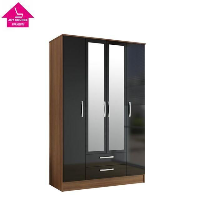 Simple Laminate Wooden Design Bedroom Wardrobe 4 Door with Mirror