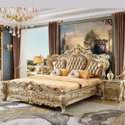 Classic Bedroom Furniture Wood Carved Bedroom Bed with Dresser and Wardrobe in Optional Furniture Color