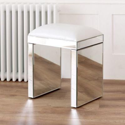 Venetian Mirrored 2 Drawer Dressing Chair with Mirrored White Stool