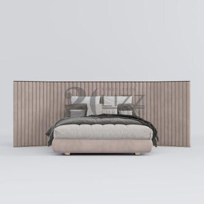 Hot Sale King Size Home Furniture Modern Hotel Bedroom Upholstered Flat Bed with Headboard Wall