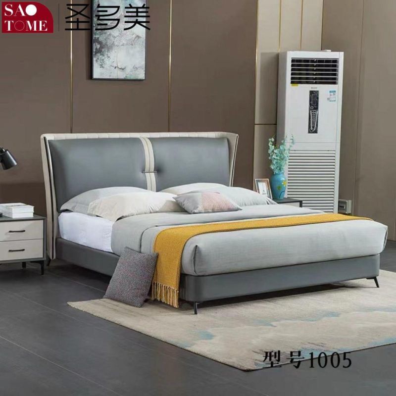 Modern Bedroom Furniture Green Leather Solid Wood Frame Double Queen Bed 1.5m 1.8m