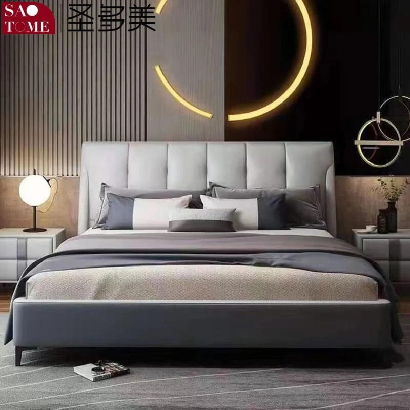 Home Furniture King Size Modern Luxury Warm White Leather Bed
