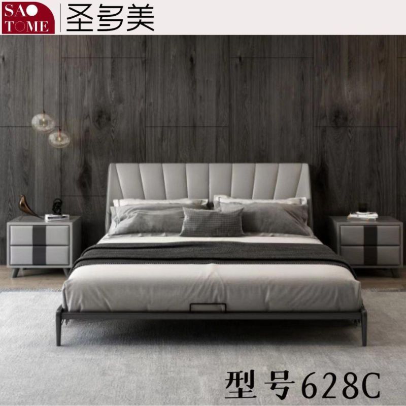 Modern Hotel Bedroom Furniture Dark Kaki Leather Double Bed