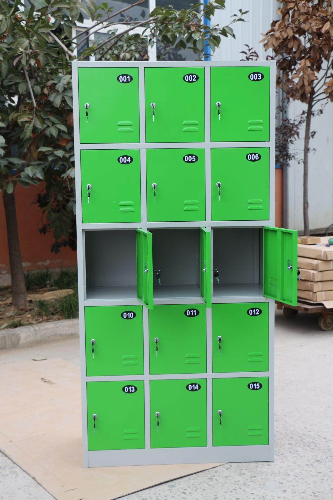 Colorful New Design Steel 15 Door Compartment Metal School Locker