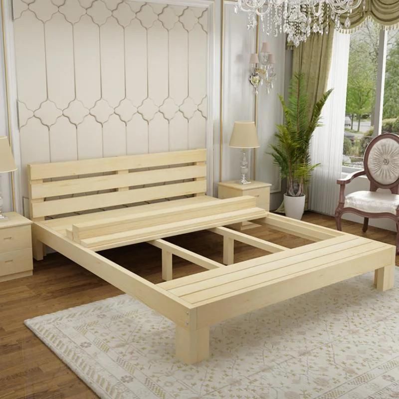 Factory Direct Sale Simple Solid Wood Double Bed 1.8 Pine Apartment Single Bed