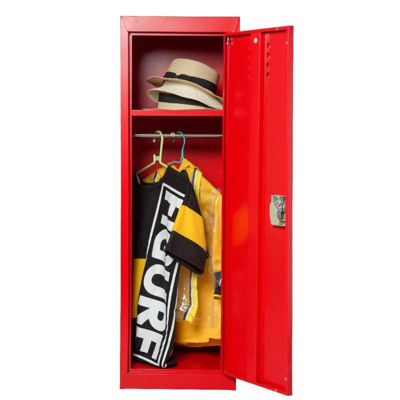 Strong Kd Structure Single Door Wardrobe Locker Kids Closet Cabinet Metal Locker with Hanger Rod