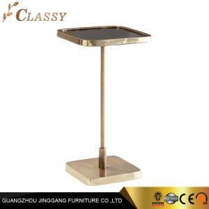 Luxury Square Black Glass Side Table Accent Table with Brass Metal Base