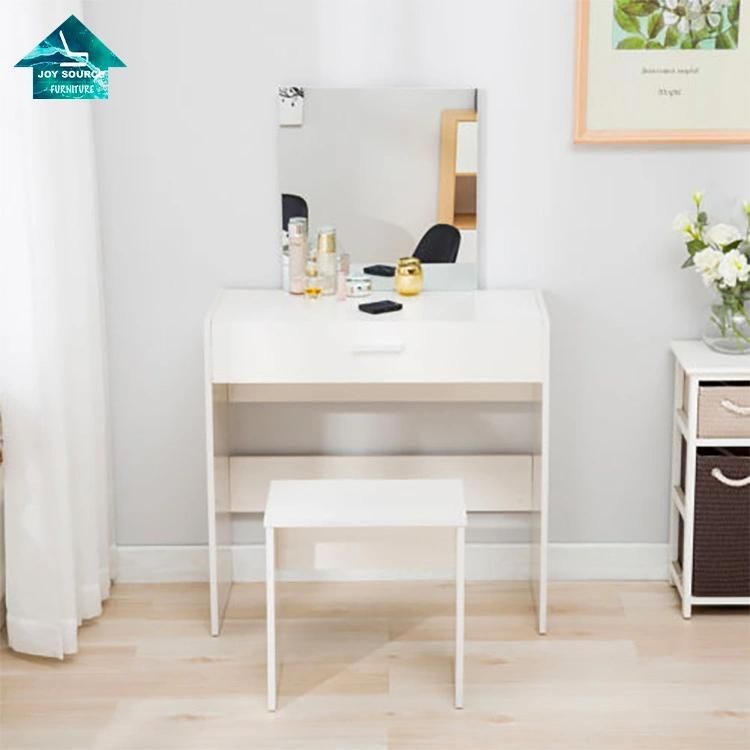 White Color Corner One Drawer Dressing Table with Stool and Mirror
