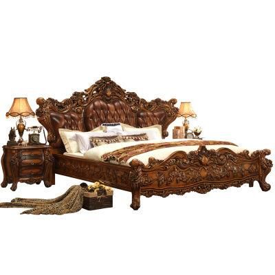 Optional Color Wood Carved Bedroom Bed with Side Table for Home Furniture