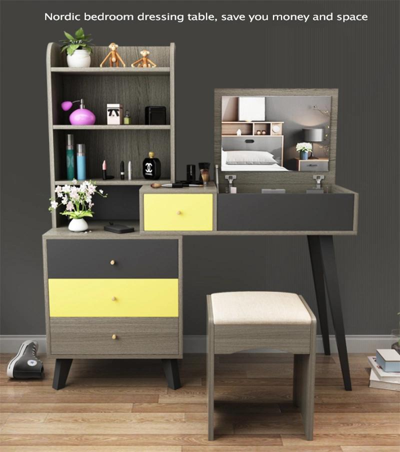 Nordic Dressing Table and Stool Combination Simple Modern Bedroom Small Apartment Dressing Table Plate Table 0003