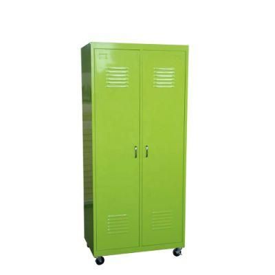 Gdlt Teen Furniture Green Metal 2-Doors Wardrobe on Wheels