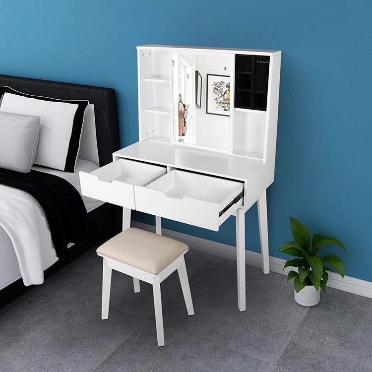 Modern Minimalist Wood Dresser with Drawers and Mirror