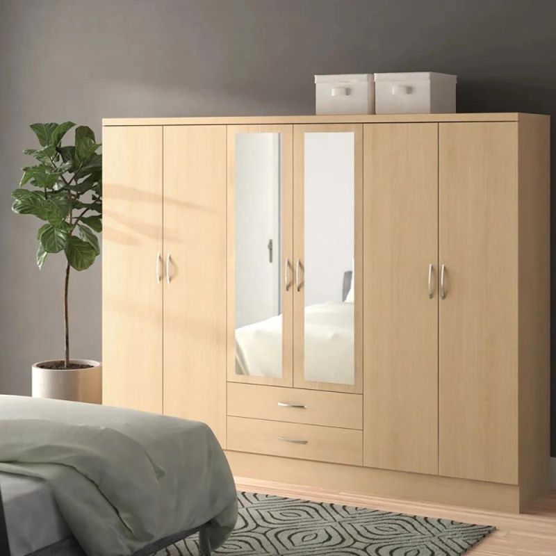 Bedroom Furniture Large Space Storage Wardrobe 6-Doors Wooden Wardrobe