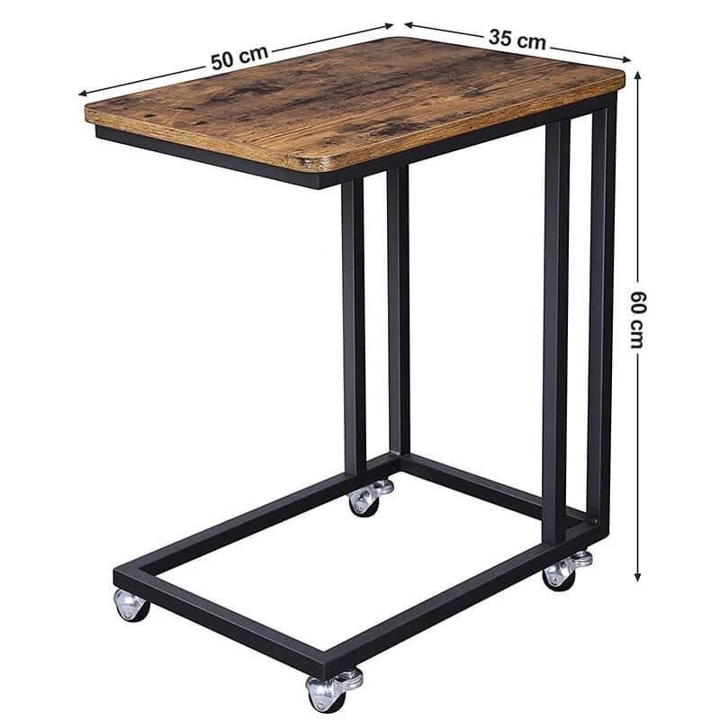 Side Coffee C Shaped Table for Sofa Bedside Table on Wheels