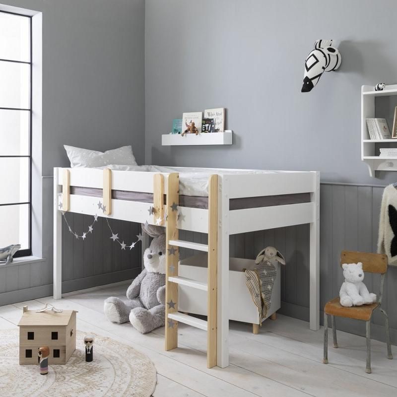 Modern Simple Home Bedroom Furniture White Solid Wood Children′ S Half Tall Bed