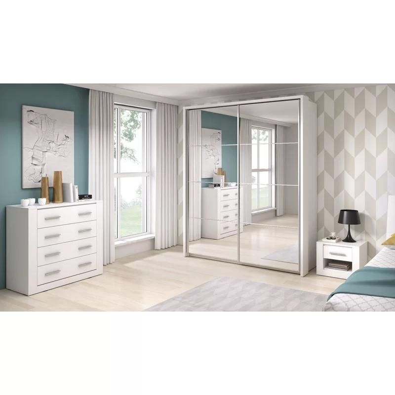 Bedside Wooden Sliding Mirror Door Bedroom Wardrobe