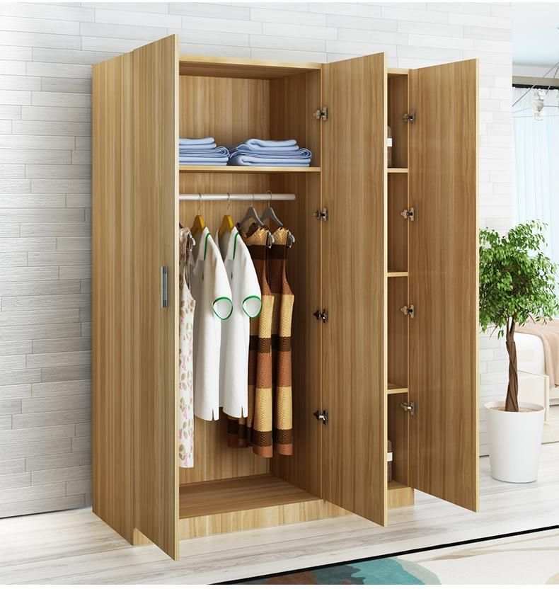 Three Door with Drawer Wooden Melamine Board Clothes Wardrobe