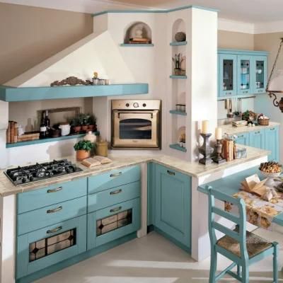 Modern High Gloss Lacquer Blue Plywood Kitchen Cabinet
