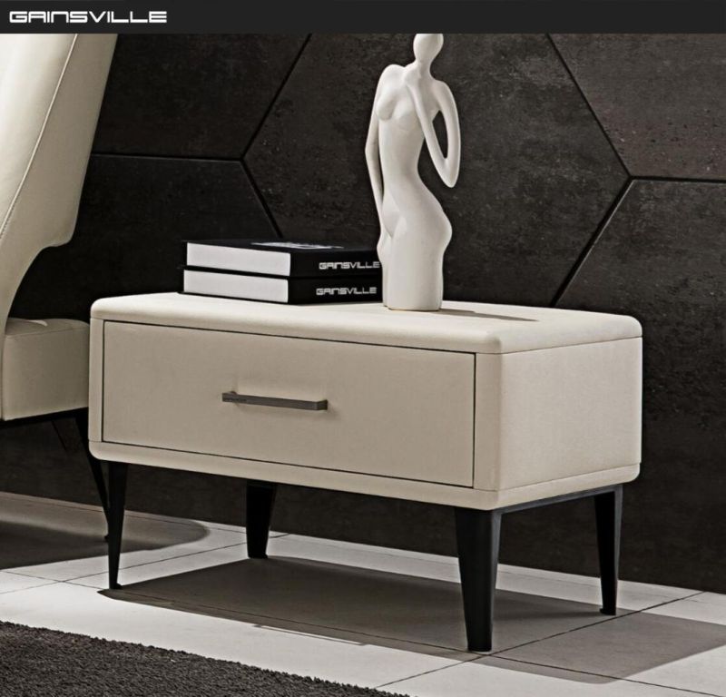 Modern Furniture Wholesale Nightstand Leather Bedside Table Soft Drawer Gns190