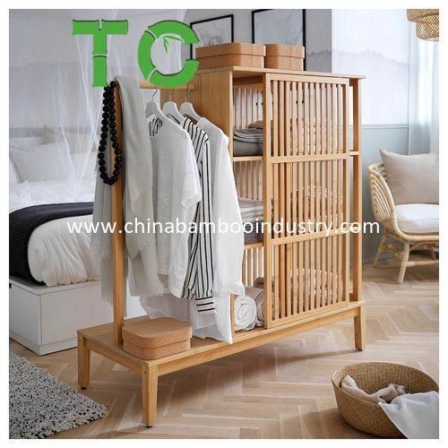 Wholesale Nordkisa Bamboo Open Wardrobe with Sliding Door Wardrobe Cabinet Wooden Wardrobe