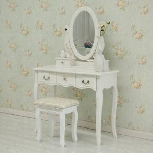 White Wooden Modern Dresser High Quality MDF Dressing Table with Mirror Drawer Stool