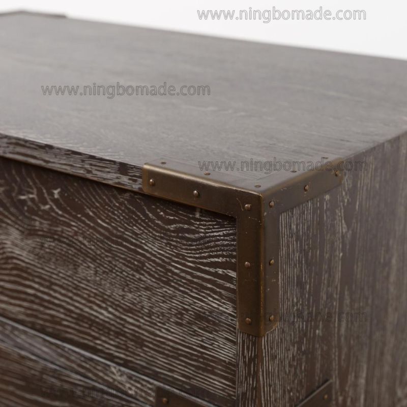 Hot Sale Chinese Classic Style Furniture Ebony Oak Antique Brass Color Metal 3 Drawers Wide Nightstand