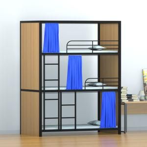 School Dormitory Steel Three Layer Bed Frame Steel Metal Double Wooden Fence Beds