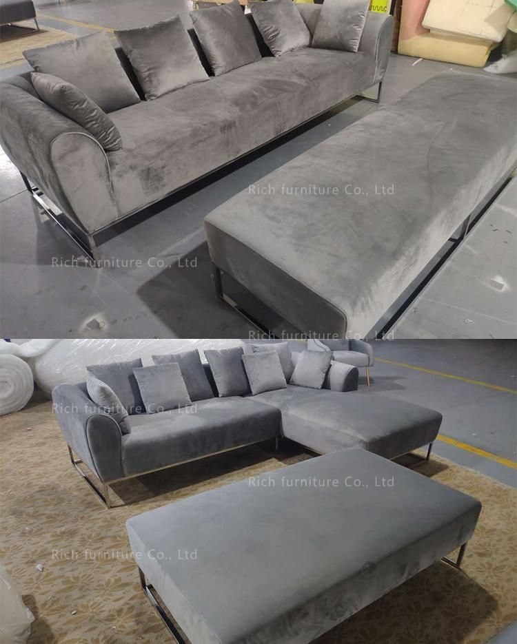 Metal Base Home Furniture Bed End Living Room Velvet Sofa Bench