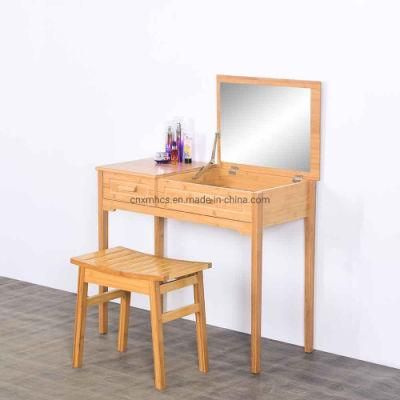Bamboo Vanity Table 1 Set Functional Dressing Table with Drawer and Mirror Modern Style Brief Style Wooden Dresser