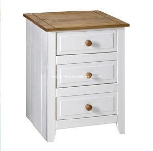 White/Waxed with Pine 3 Drawer Bedside Table