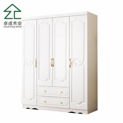 Four Doors Three Drawers White Color MFC Closet with Damping Hinges