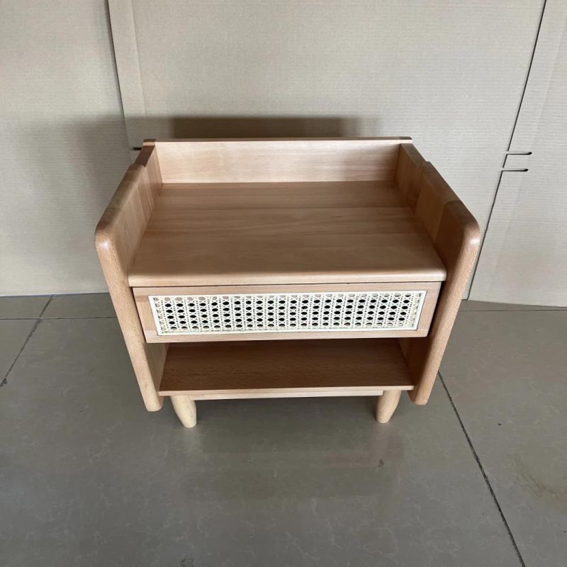 Home Furniture with Beech Wood Rattan Bedside Table