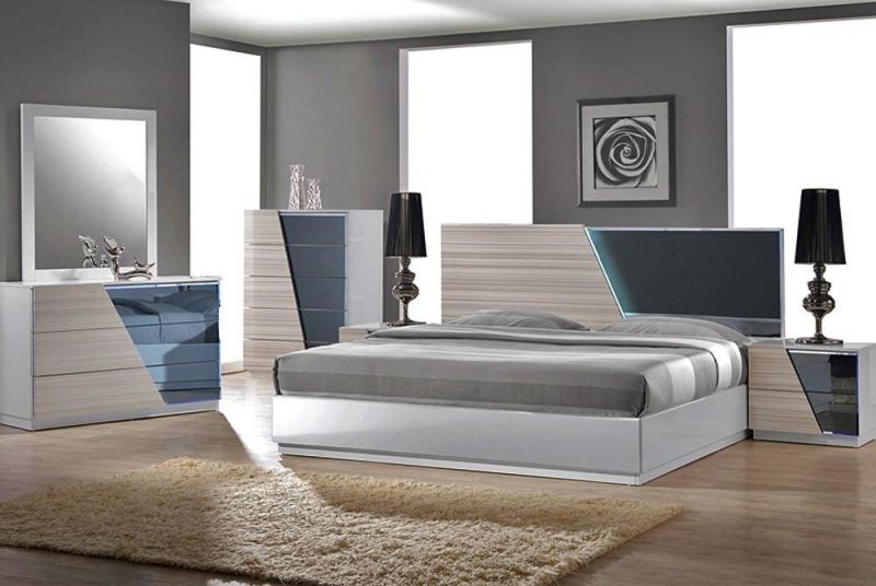 Nova Bedroom Side Table Modern Wooden Bedside Table Nightstand with Drawers and Mirrored Cover