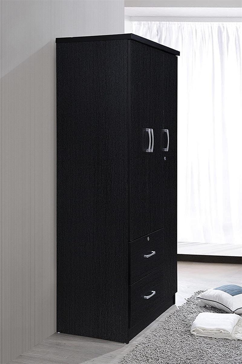 Black Wooden Wardrobe OEM Accept with Two Drawers