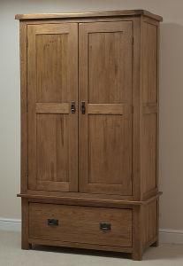 Solid Oak Wood Antique Wardrobe with 2 Doors/Wooden Bedroom Furniture