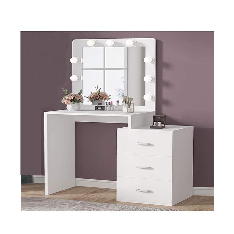 Modern Girl Wood Furniture Mirror Dressing Table with LED Lights for Bedroom