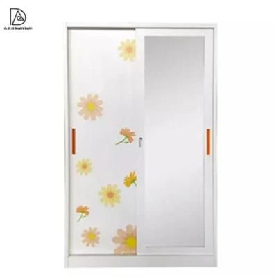 Metal Sliding Door Cupboard Filing Cabinet Bedroom Furniture Home Wardrobe with Mirror
