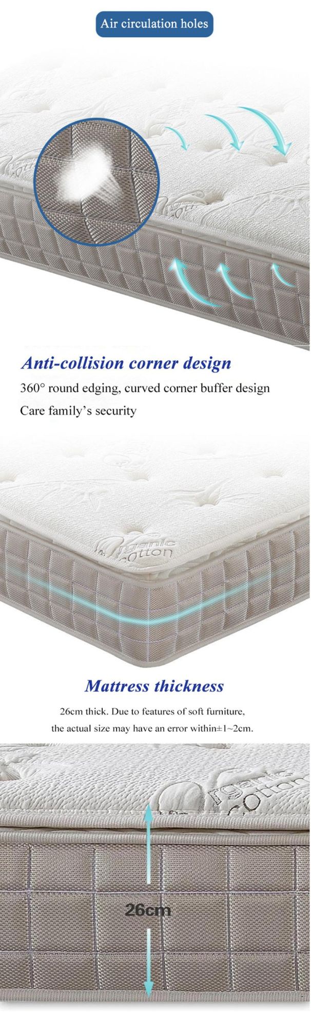 Bedroom Furniture High Quality Mattress Spring Latex for Single Bed