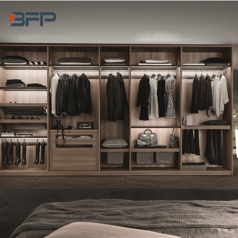 Modern Design No Door Wood Veneer Wardrobe